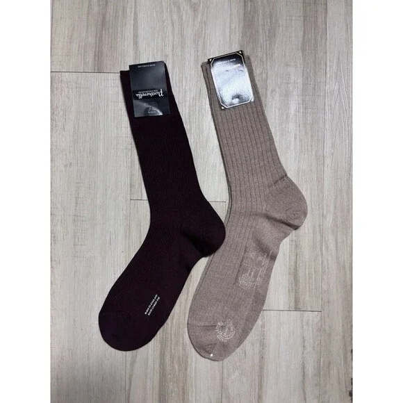 Pantherella Packington 5x1 Merino Wool KnitSocks - Maroon / Neutral 11.5 2 Lot